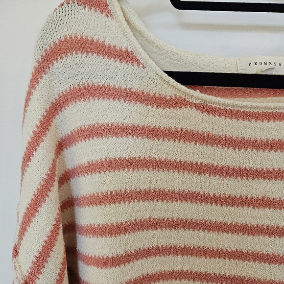Promesa Oversized Striped Sweater Women’s Large Peachy Red White Cozy Knit - Picture 4 of 10